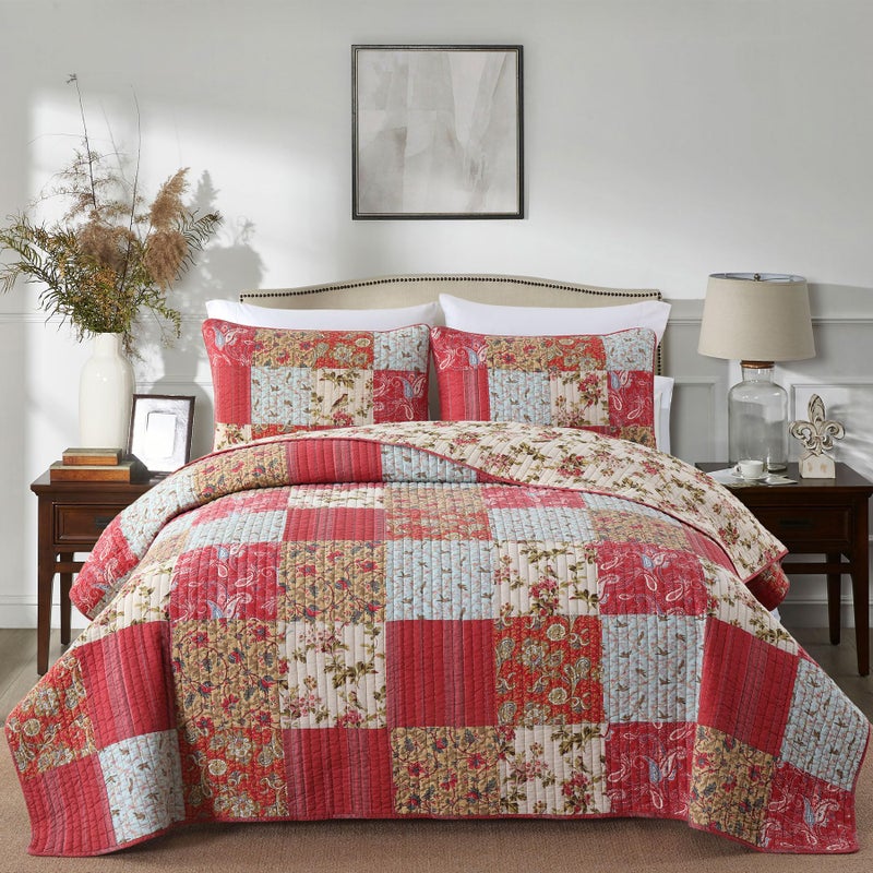 Secgo Queen Size Comforter Set- 100% Cotton Quilt Queen Size Set, Green, Sage bedspreads (90 * 96 Inch) with 2 Pillow Shams, Patchwork Reversible Lightweight Bedding - Image 1