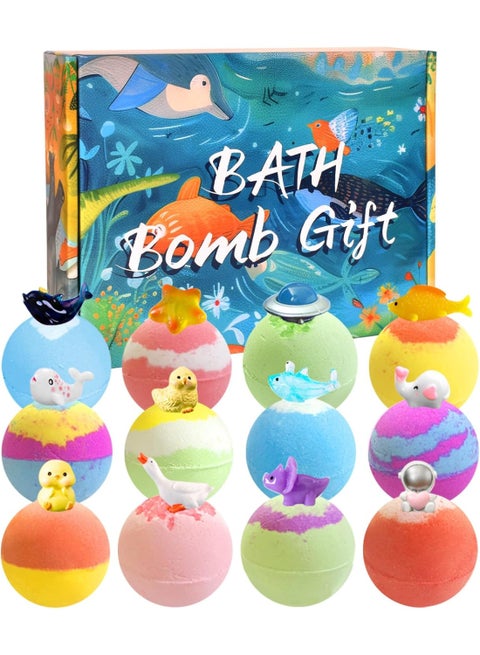 Children's Bath Bombs Gift Set with 12 Surprise Animal Toys, Natural & Organic Ingredients