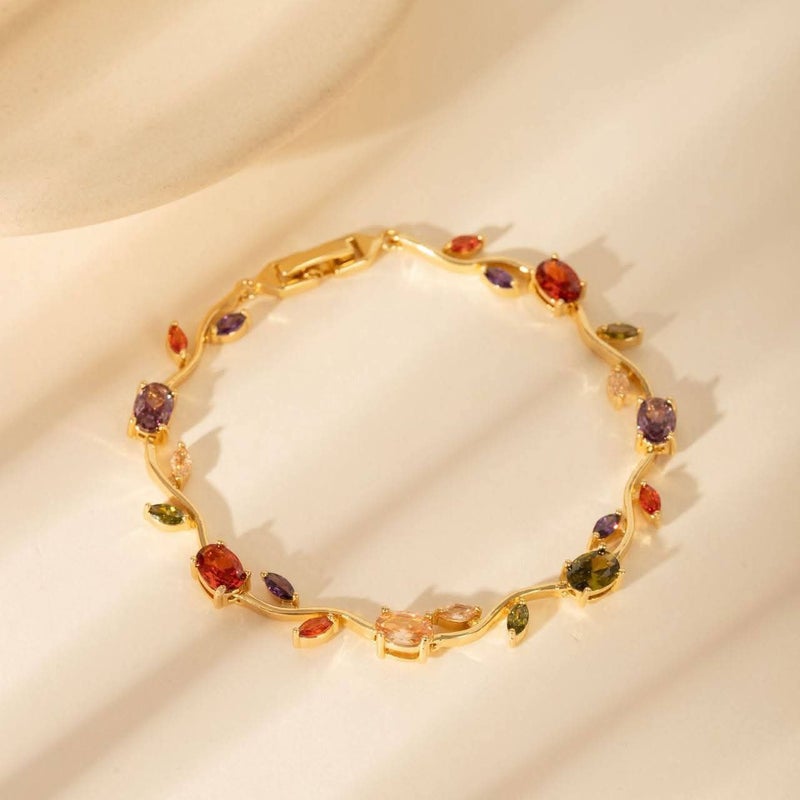 Colorful Zirconic Tulipe Chinese Gold Bracelet - Image 2