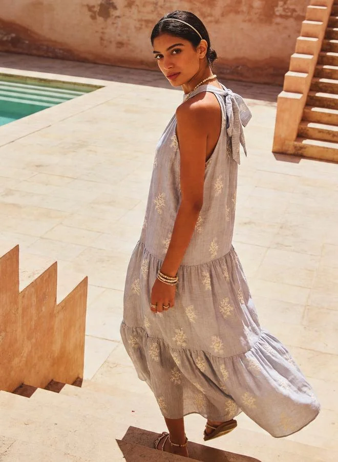 Splash FAV Embroidered A line Women Dress with Tie Ups Cotton