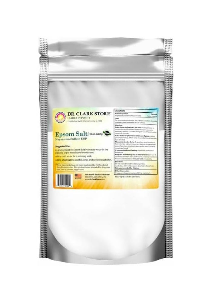 Dr Clark Store Epsom Salt - 10 oz Magnesium Sulfate USP for Detoxification and Relaxation - Image 1