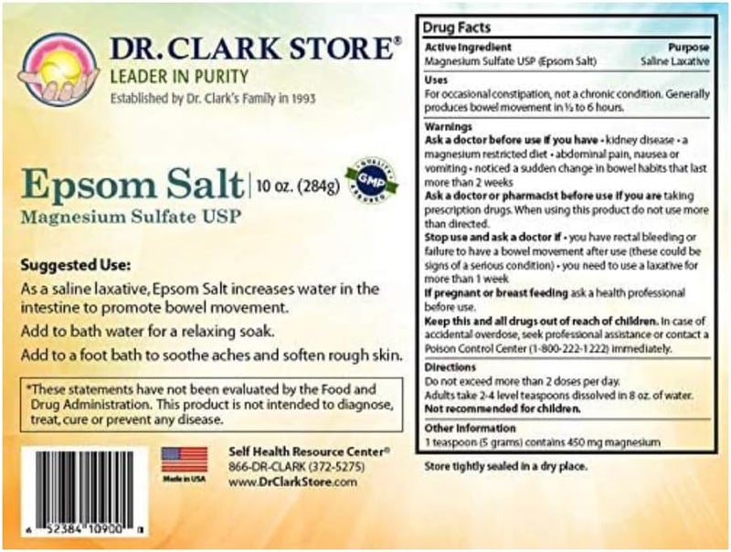 Dr Clark Store Epsom Salt - 10 oz Magnesium Sulfate USP for Detoxification and Relaxation - Image 2