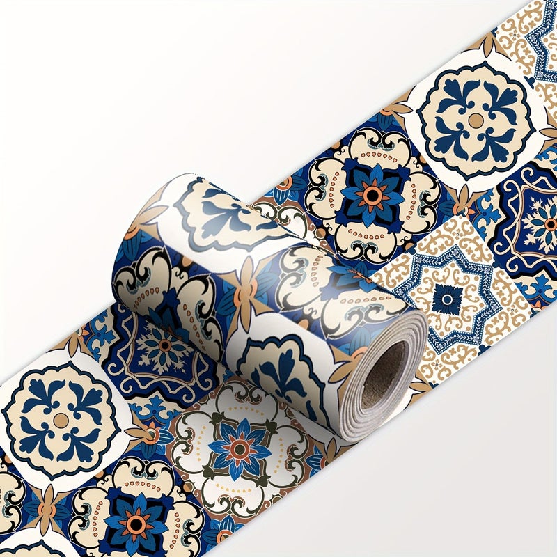 ملصق حائط زهري مغربي مقاس 5.91 × 94.49 بوصة، ورق حائط لاصق مقاوم للماء، لتزيين المنزل، غرفة المعيشة، غرفة النوم، المطبخ، الحمام، قاعدة الجدار، أعمال يدوية - Image 3