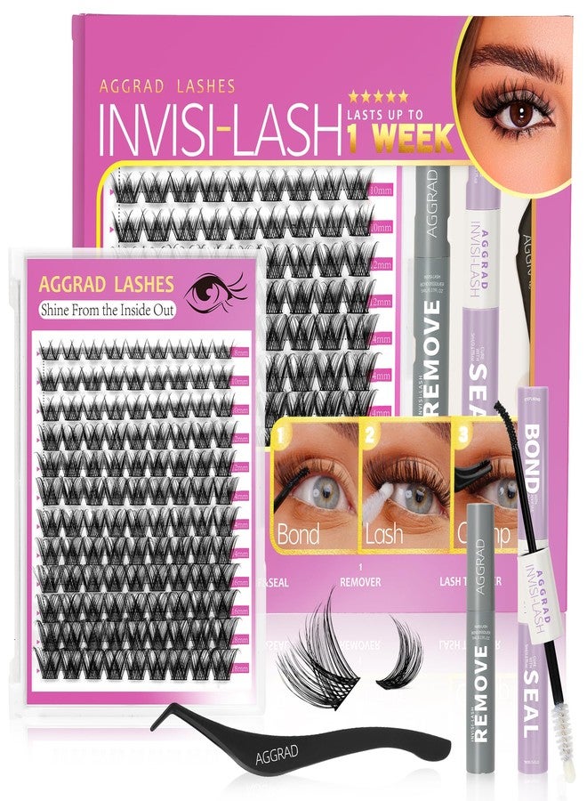 AGGRAD Energy Lash Clusters Kit 8-18mm Fluffy Volume Eyelashes Cluster Extension Kit D Curl Individual DIY False Lash Extension Kit with Lash Bond and Seal, Thin Invisible Black Lash Band - Image 1