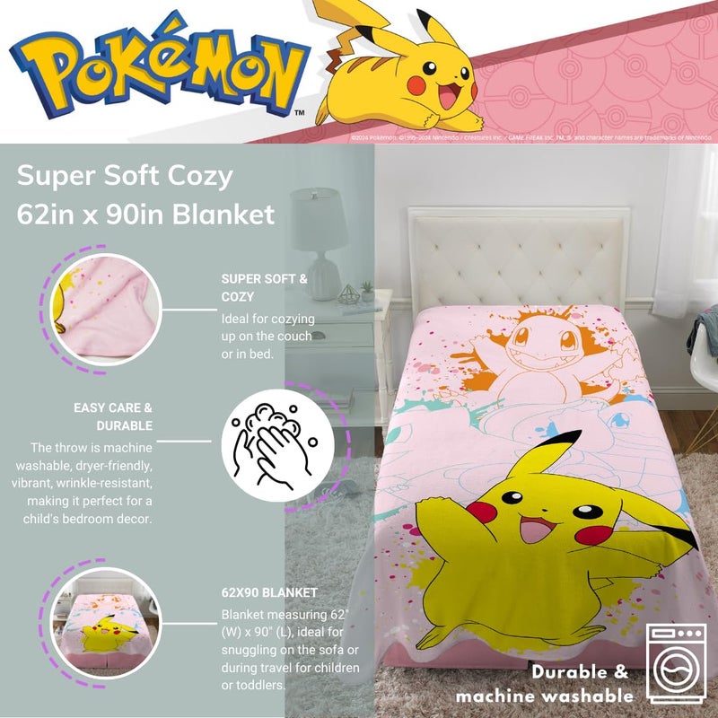 Franco Pokemon Girl Pikachu Kids Bedding Super Soft Cozy Throw Blanket  62 in x 90 in  (Officially Licensed Product) Kids - Image 2