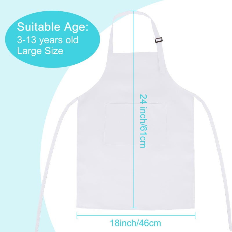 Bouiexye 10 Pack Kids Apron Adjustable Children Apron with 2 Pockets Children Chef Painting Aprons for Cooking Baking Painting Crafts Making (White) - Image 2