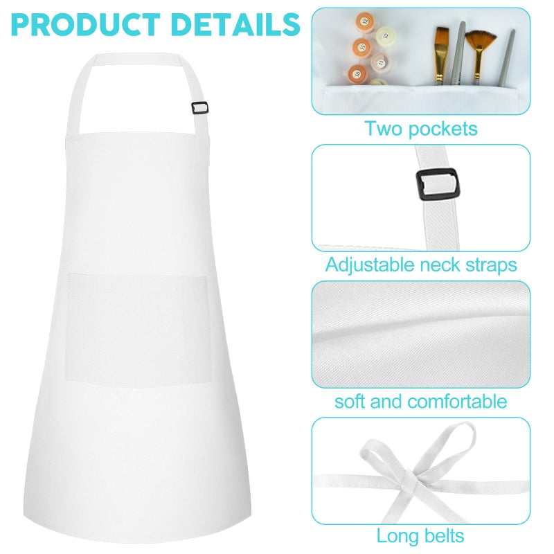 Bouiexye 10 Pack Kids Apron Adjustable Children Apron with 2 Pockets Children Chef Painting Aprons for Cooking Baking Painting Crafts Making (White) - Image 3