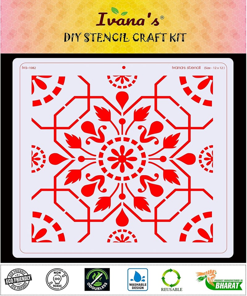 ivana's Ivana's Mandala Art Stencil for Art & Craft, Reusable DIY Decorative Stencil for Painting on Canvas, Fabric, Cloth, Paper, Glass, Furniture and Wall, Size - 12 x 12 inch, IVS-1082  - Image 2
