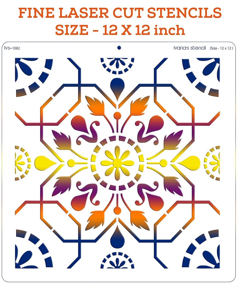 ivana's Ivana's Mandala Art Stencil for Art & Craft, Reusable DIY Decorative Stencil for Painting on Canvas, Fabric, Cloth, Paper, Glass, Furniture and Wall, Size - 12 x 12 inch, IVS-1082  - Image 3