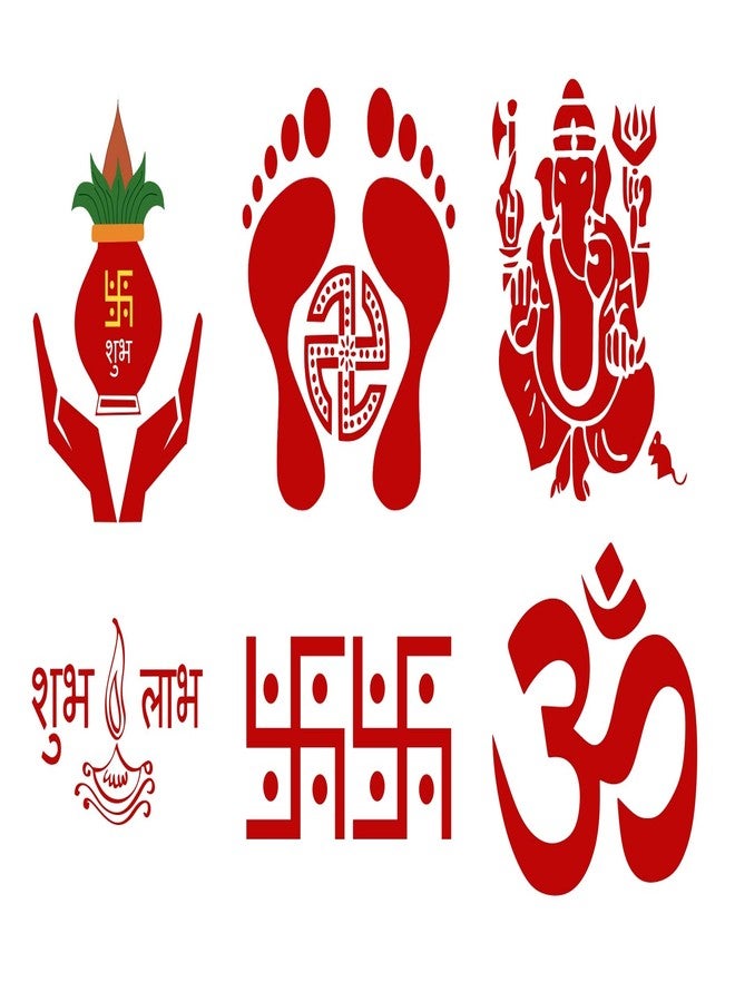 Sticker Studio PVC Vinyl Shubh Labh Ganesh Laxmi Charan Paduka Kalsh SwastiK Combo Decorative Diwali Floor Sticker Decal for Floor Home Entrance Door, Size: 58 CM X 35 CM, Multicolor - Image 1