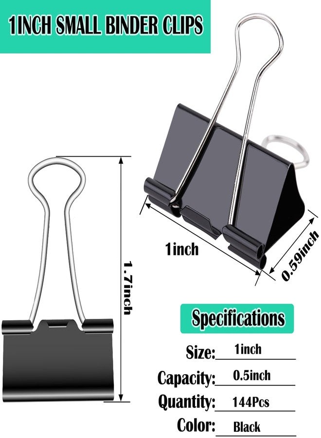 V-chen 144 Pcs Binder Clips, 1-Inch Medium Paper Clamps for Document Clamp, File, Wide Metallic, Office School and Home Supplies（Black） - Image 2