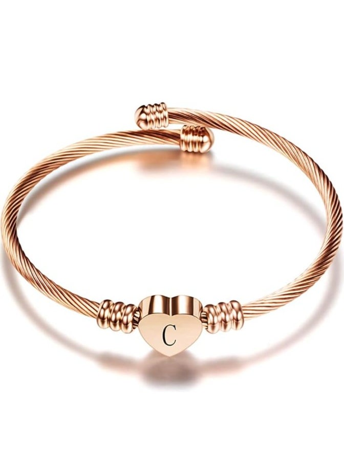 الدامكونية براسيلتس بطبقة ذهبية، قلب روز الذهبي رسالة أولية براسيلتس، A-Z Initial Charm Bracelet, Dainty Bracelet Jewelry Gift For Girl Women Couples Friends زوجة  - Image 1