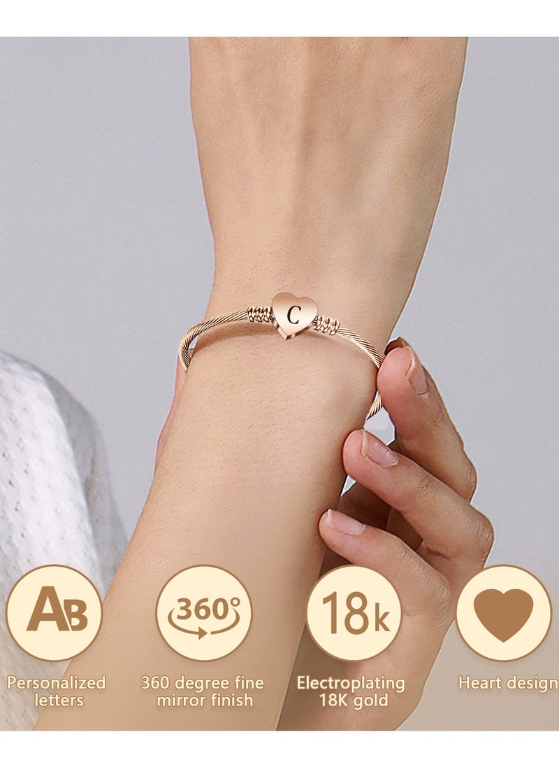 الدامكونية براسيلتس بطبقة ذهبية، قلب روز الذهبي رسالة أولية براسيلتس، A-Z Initial Charm Bracelet, Dainty Bracelet Jewelry Gift For Girl Women Couples Friends زوجة  - Image 2