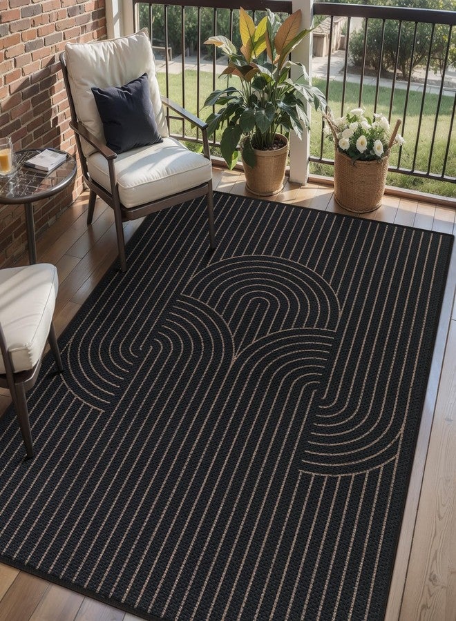 Tangsoo Black Geometric Rainbow Easy Jute 3x5 Rug for Living Room,Non Slip Rubber Backing Thin Indoor Outdoor Area Rug,Washable Boho FarmhouseThrow Carpet for Front Porch Patio Entryway Balcony - Image 2