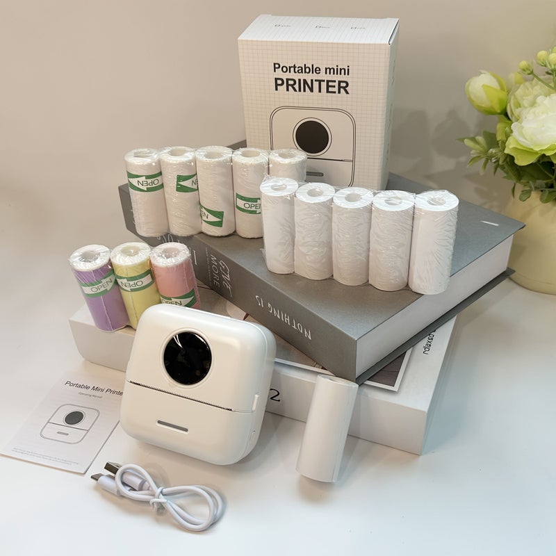 Portable Mini Thermal Printer Bundle Pink Includes 6 Rolls Photo Paper 5 Rolls White Sticker Paper 3 Rolls Color Sticker Paper - Image 3
