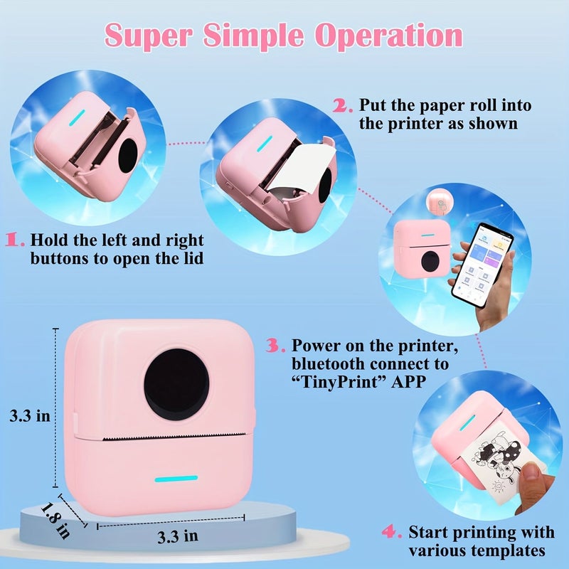 Portable Mini Thermal Printer Bundle Pink Includes 6 Rolls Photo Paper 5 Rolls White Sticker Paper 3 Rolls Color Sticker Paper - Image 4