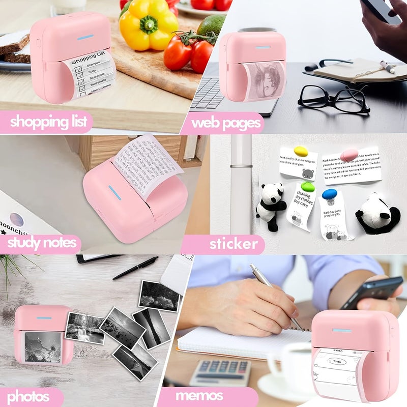 Portable Mini Thermal Printer Bundle Pink Includes 6 Rolls Photo Paper 5 Rolls White Sticker Paper 3 Rolls Color Sticker Paper - Image 5
