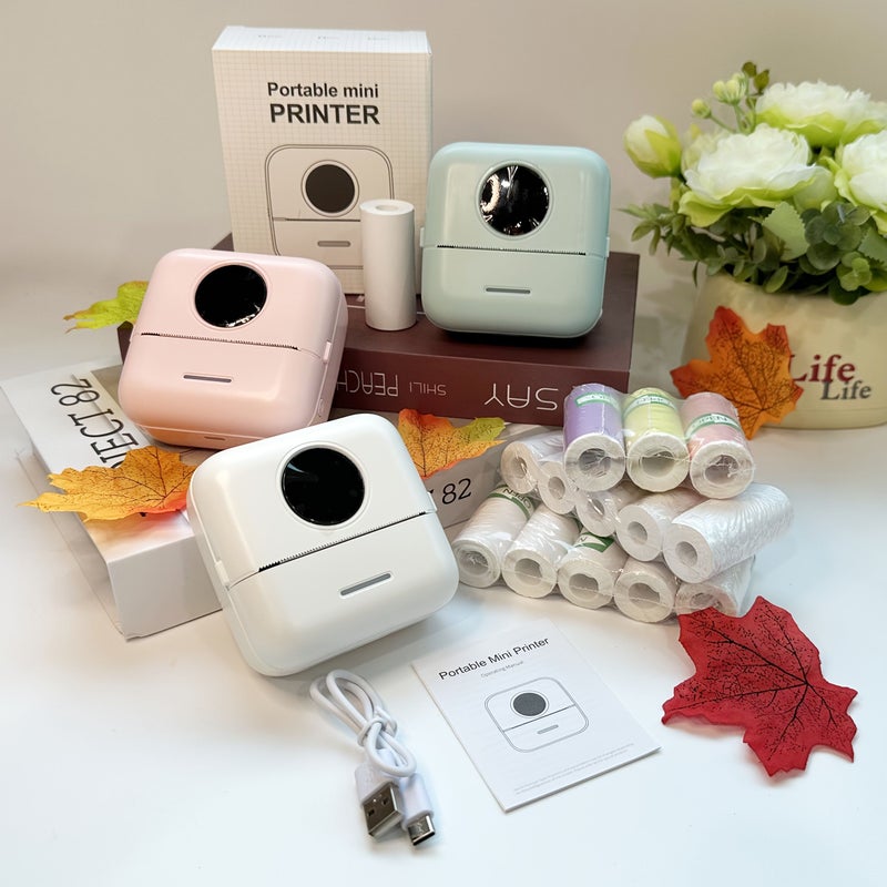 Portable Mini Thermal Printer Bundle Pink Includes 6 Rolls Photo Paper 5 Rolls White Sticker Paper 3 Rolls Color Sticker Paper - Image 2