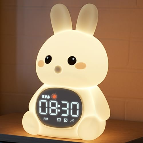 MASHI Bunny Alarm Clock Toddler Sleep Training Clock with Sun Moon Sleep Sound Machine Night Lights Alarm Clock for Kids Ideas for Kids Child - Image 1