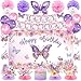 Roetyce Butterfly Decorations 37PCS Happy Birthday Banner Balloons Honeycomb Centerpieces Cake Topper Kit Purple and Pink Party Decorations - Image 3