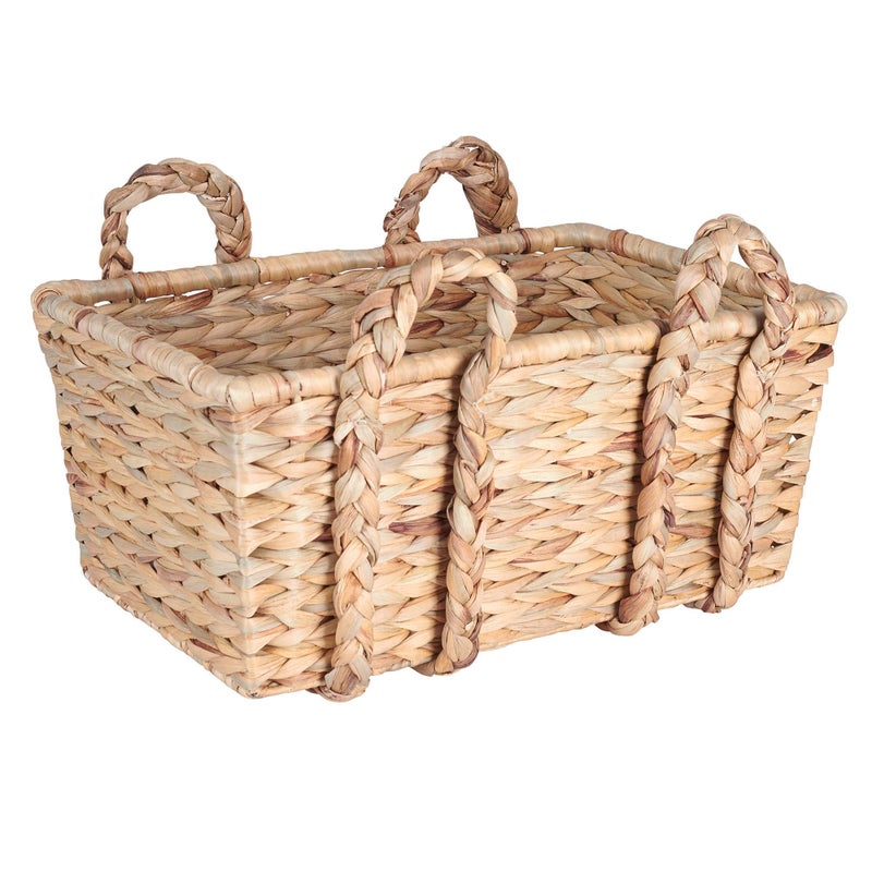 Household Essentials Large Rectangular Floor Storage Basket with Braided Handles Light Brown