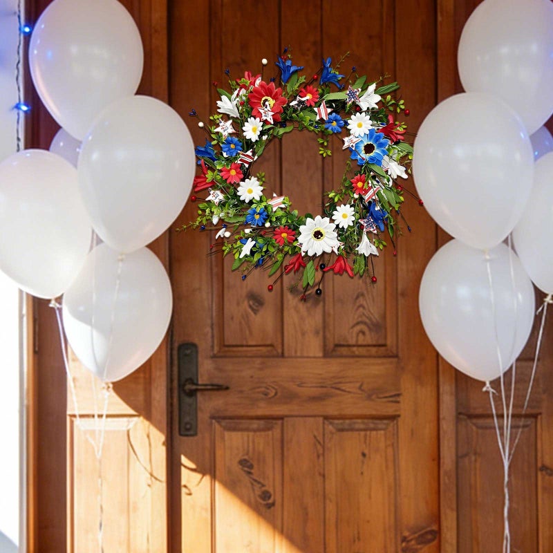 4th Of July Wreath Patriotic Berry Wreath Artificial Star Garland Independence Day Door Hanger Red White Blue Star Wreath For Front Door - Image 1