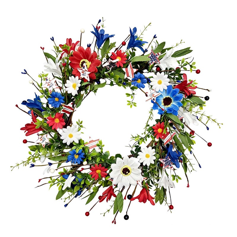 4th Of July Wreath Patriotic Berry Wreath Artificial Star Garland Independence Day Door Hanger Red White Blue Star Wreath For Front Door - Image 2