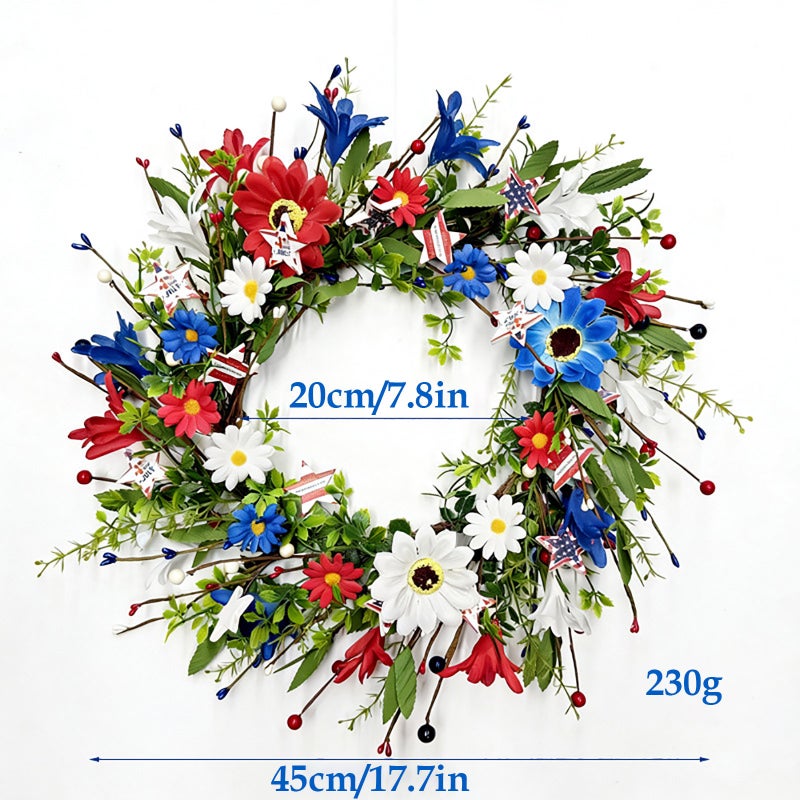 4th Of July Wreath Patriotic Berry Wreath Artificial Star Garland Independence Day Door Hanger Red White Blue Star Wreath For Front Door - Image 3