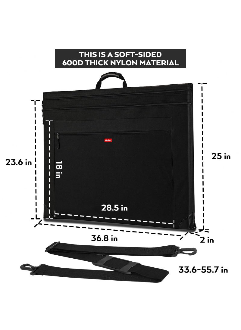 Nicpro Nicpro Light Weight Art Portfolio Bag, 24x36 Black Art Canvas Portfolio Case with Detachable Shoulder Strap, Leather Corners, Carrying Storage Case for Artwork, Poster, Sketching, and Drawing  - Image 2