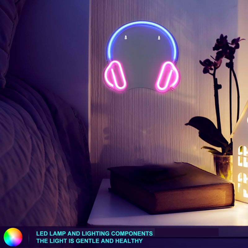 Neon Light Usb Aesthetic Room Decor Headset Pattern Decorative Sign - Image 2