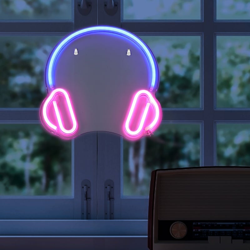 Neon Light Usb Aesthetic Room Decor Headset Pattern Decorative Sign - Image 1