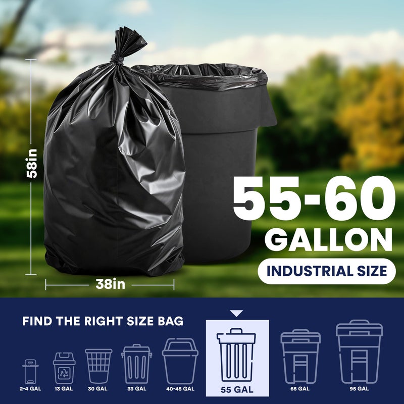 Plasticplace 55-60 Gallon Trash Bags â”‚ 1.0 Mil â”‚ Black Heavy Duty Garbage Can Liners â”‚ 38â€ x 58â€ (100 Count) - Image 3