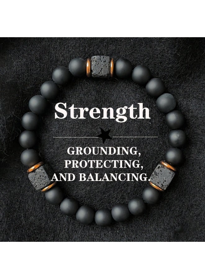 MANBO Men's Volcanic Stone Bracelet with Black Agate Square Design, Stylish Jewelry for the Modern Gentleman - Image 1