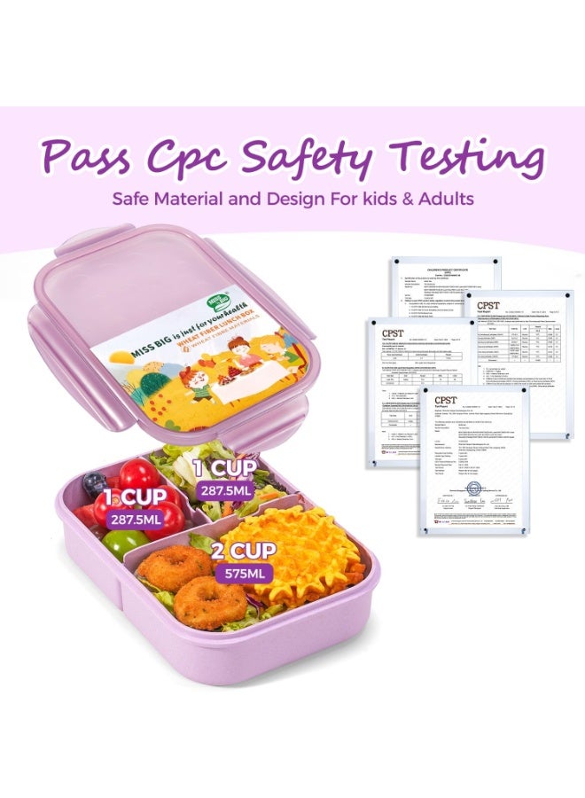 MISS BIG Lunch Box Kids, Leak Proof Lunch Containers, Momâ€™s Choice No BPAs and No Chemical Dyes Bento Box for Kids,Microwave and Dishwasher Safe Lunch Box (Purple M) - Image 3