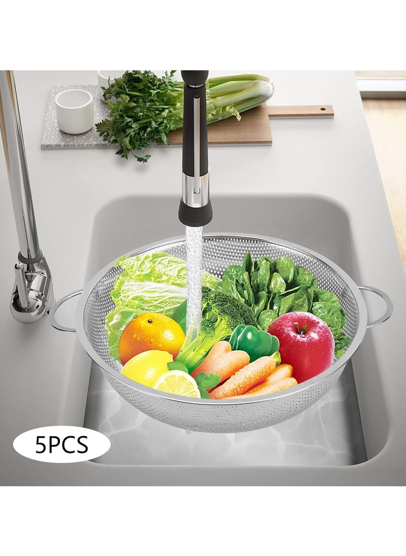 5PCS Mesh Strainers, Stainless Steel Strainers Vegetable Washing Basket Fruits Drain for Pasta Rice Vegetables