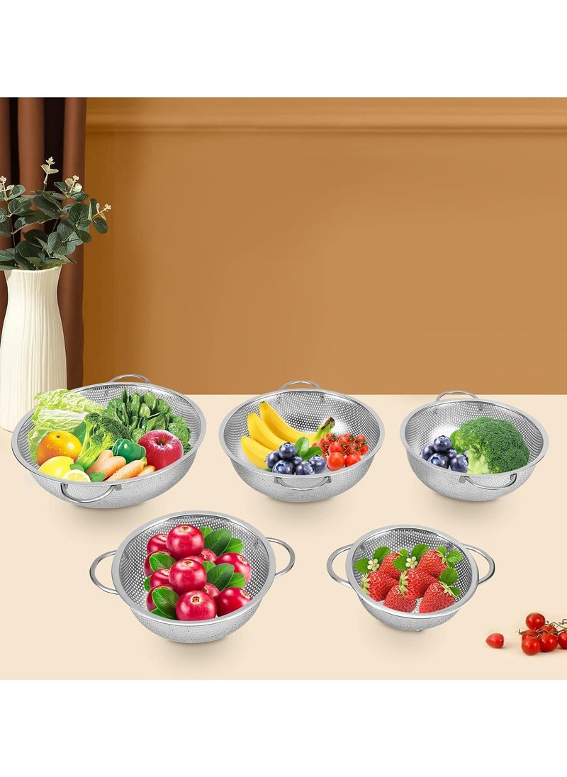 5PCS Mesh Strainers, Stainless Steel Strainers Vegetable Washing Basket Fruits Drain for Pasta Rice Vegetables