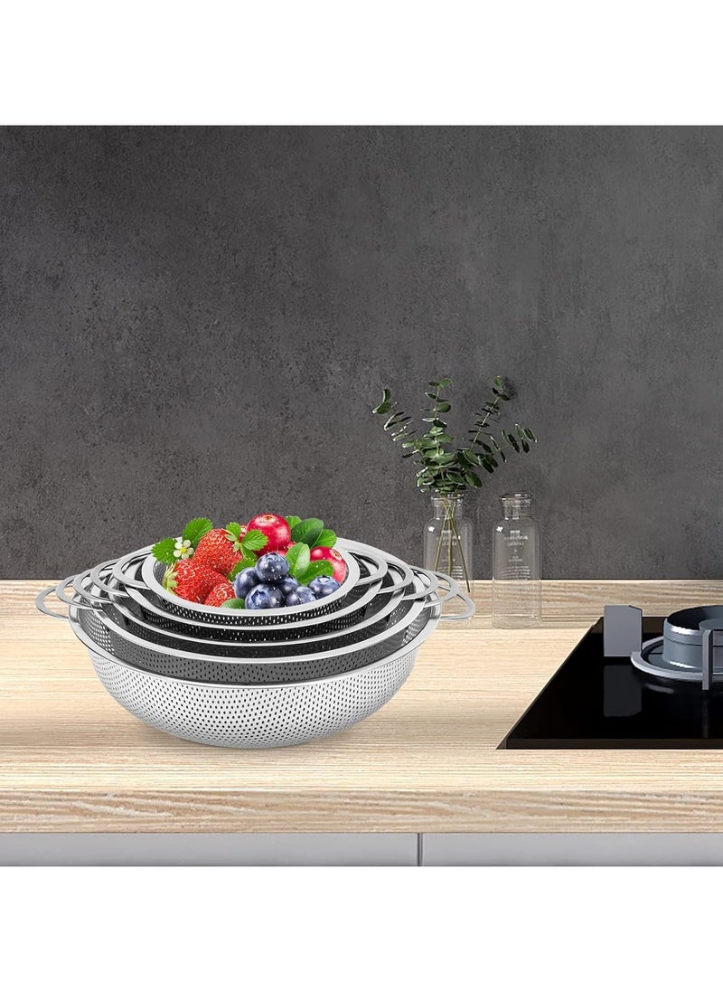 5PCS Mesh Strainers, Stainless Steel Strainers Vegetable Washing Basket Fruits Drain for Pasta Rice Vegetables