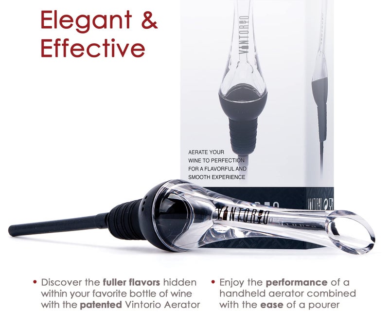 Vintorio Wine Aerator Pourer - Premium Aerating Pourer and Decanter Spout (Black)