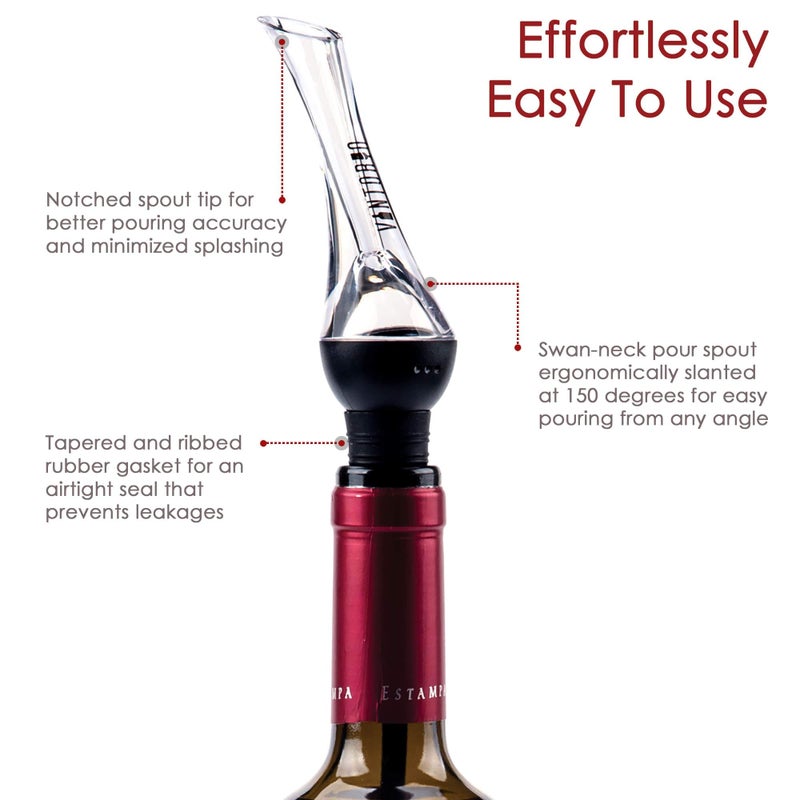 Vintorio Wine Aerator Pourer - Premium Aerating Pourer and Decanter Spout (Black)