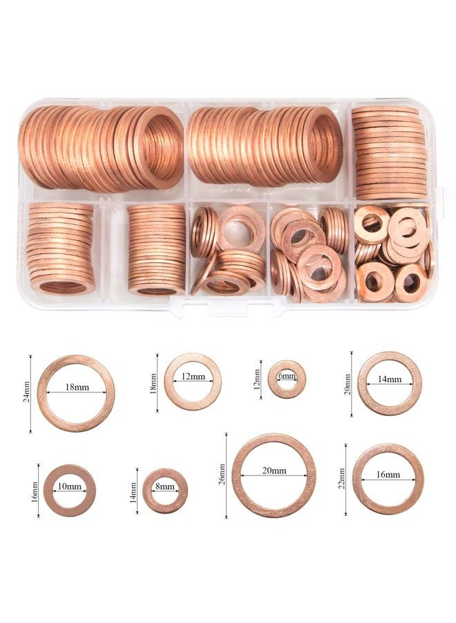 Sutemribor 150PCS 8 Sizes Copper Metric Sealing Washers Flat Washers Assortment Kit - Image 3