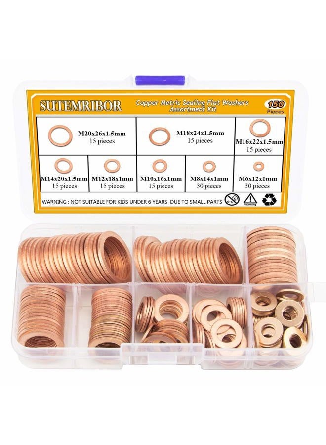 Sutemribor 150PCS 8 Sizes Copper Metric Sealing Washers Flat Washers Assortment Kit - Image 1