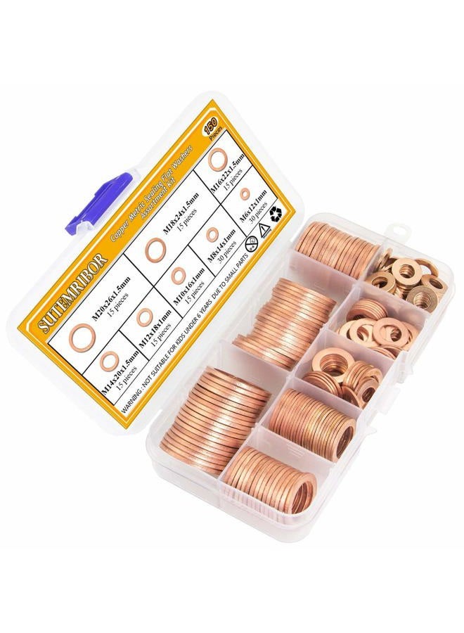 Sutemribor 150PCS 8 Sizes Copper Metric Sealing Washers Flat Washers Assortment Kit - Image 2