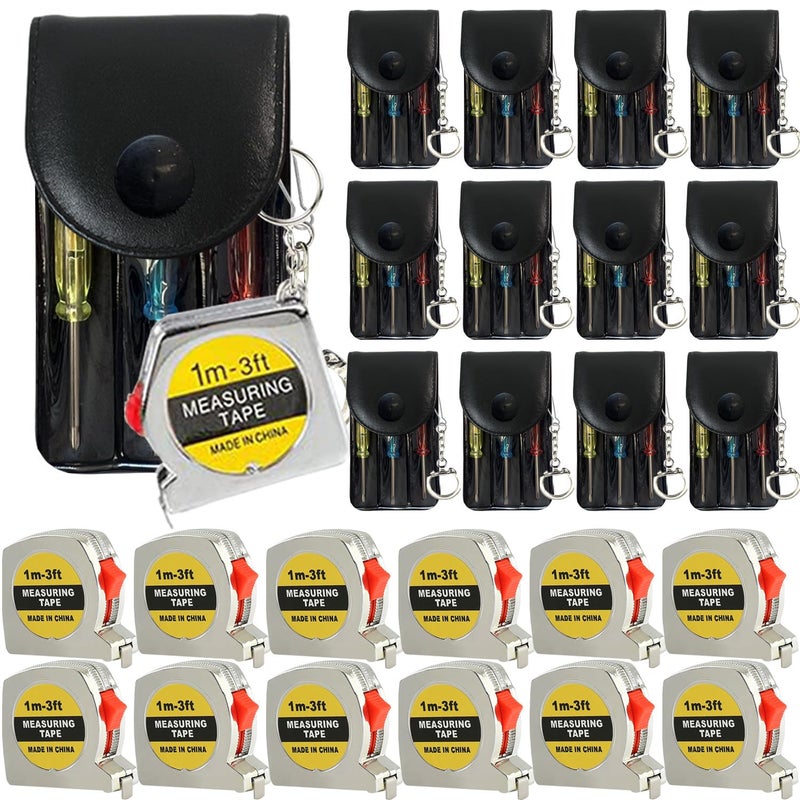 LonlyEagle Mini Screwdriver Keychain Tape Measure Keychains Set Retractable Keychain Tape Measure Mini Screwdrivers in Pouch Keychain for Birthday Party Favors and Daily Use, 1 m/ 3 ft (24 Pcs) - Image 1