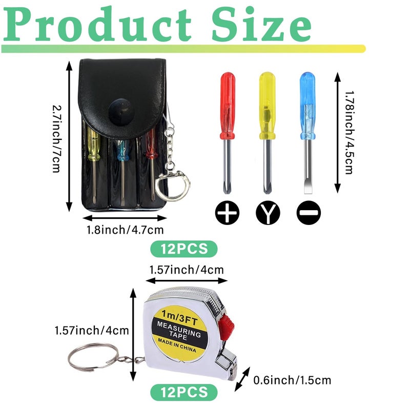 LonlyEagle Mini Screwdriver Keychain Tape Measure Keychains Set Retractable Keychain Tape Measure Mini Screwdrivers in Pouch Keychain for Birthday Party Favors and Daily Use, 1 m/ 3 ft (24 Pcs) - Image 2