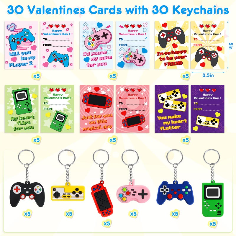 BAYSING 30 Pack Valentines Day Gifts for Kids, Valentines Keychain with Cards, Classroom Exchange Prizes & Party Favors, Kids Valentines Day Cards, Ideal Valentine Gifts for Boys Girls - Image 2