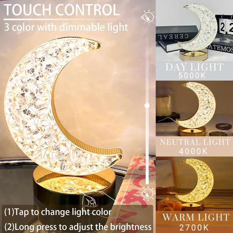 Eworld Cordless Moon Lamp with Touch Sensor, 3-Color Dimmable Rechargeable Gold Table Lamp - Image 3