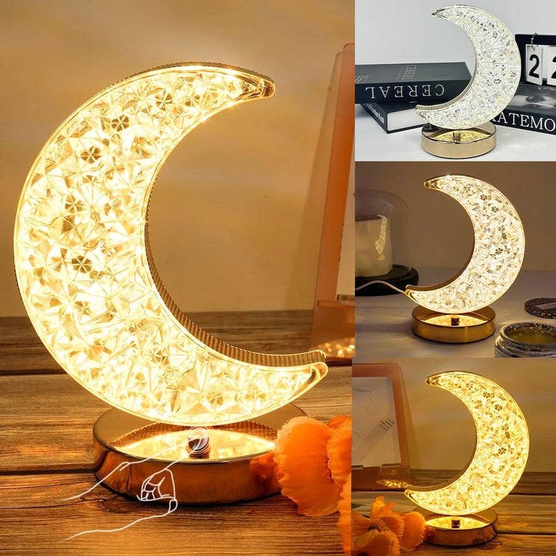 Eworld Cordless Moon Lamp with Touch Sensor, 3-Color Dimmable Rechargeable Gold Table Lamp - Image 1