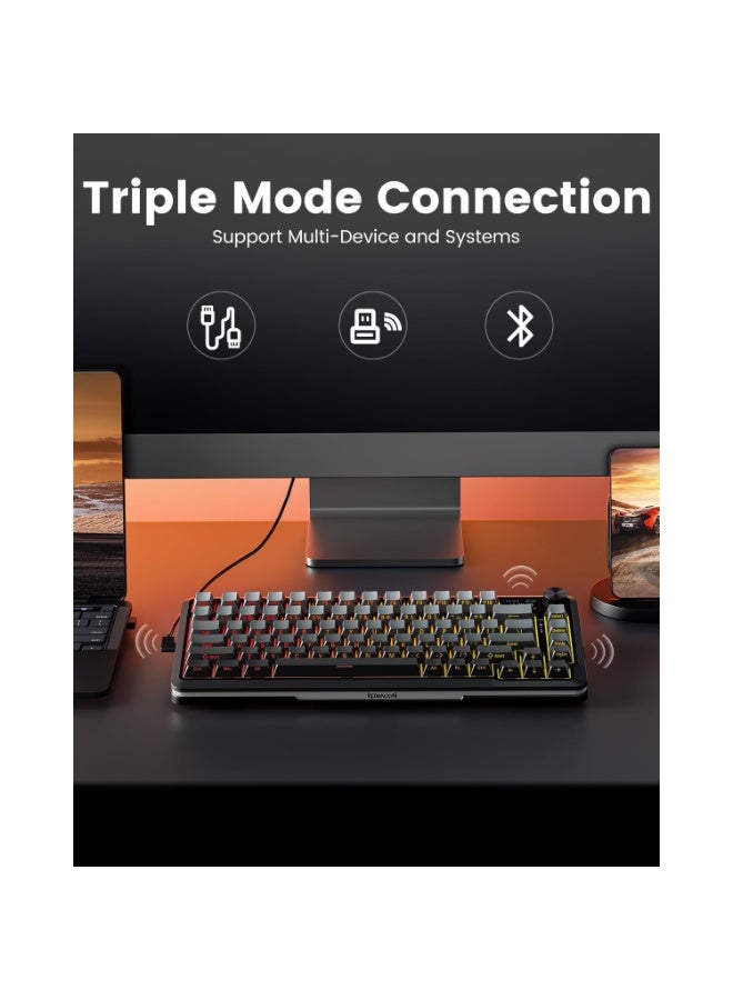 ريدراجون لوحة مفاتيح الألعاب الميكانيكية اللاسلكية K708 Pro - مزودة بحشية وإضاءة خلفية RGB، 81 مفتاحًا قابلًا للتخصيص، 3 أوضاع (2.4 جيجاهرتز/بلوتوث/USB)، مفاتيح قابلة للتبديل السريع ومزيتة مسبقًا، شاشة ومقبض تحكم - Image 4