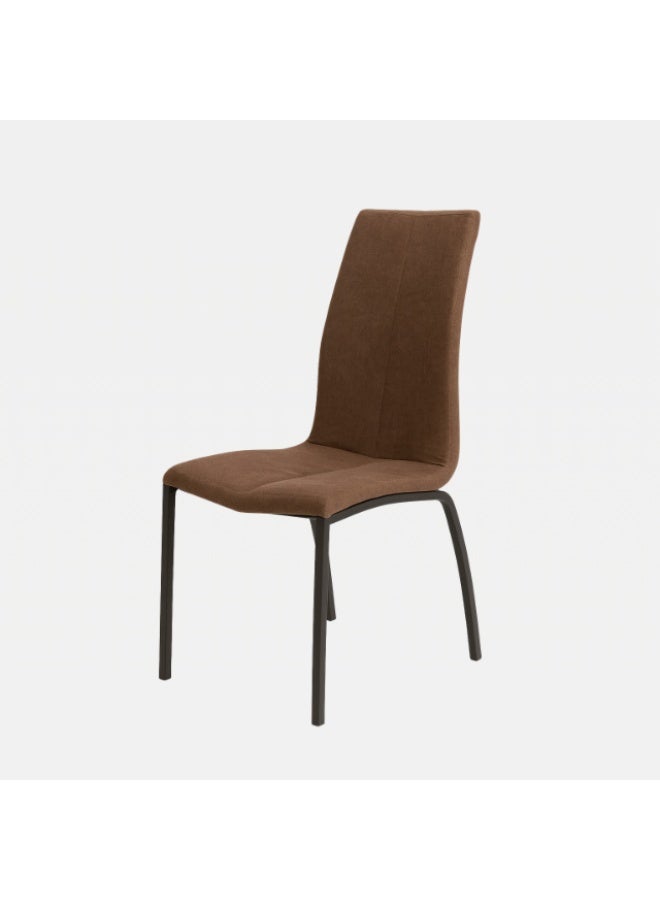 Space Embrace Modern 5 Dining Chair with High Back, Brown Fabric Upholstery, Metal Frame - Image 1