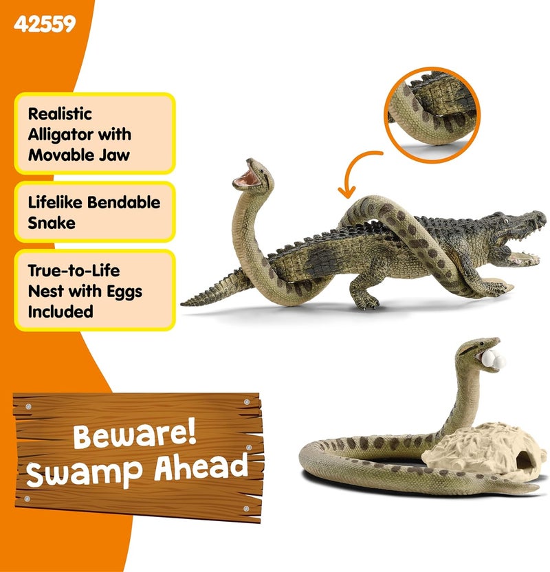 Schleich Wild Life 5-Piece Wild Animal Toy Playset for Boys and Girls Ages 3+, Danger in The Swamp with Alligator and Snake - Image 3